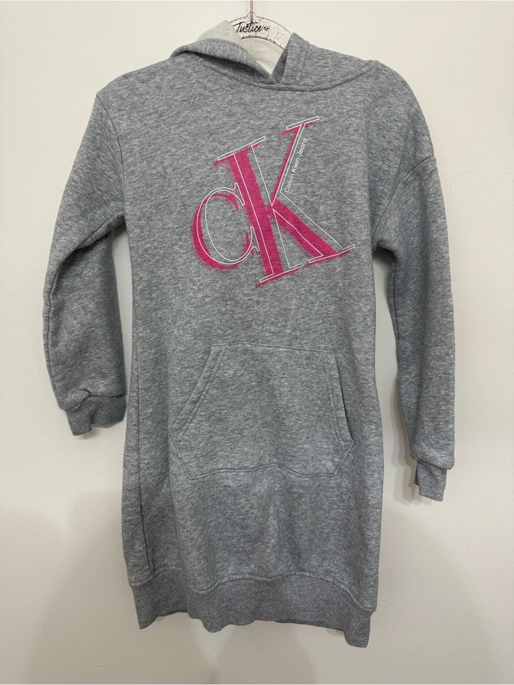 Calvin Klein Gray Hoodie Dress with Pink CK Logo